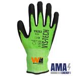 Y9252 VIS-TECH CUT Resistant SANDY Nitrile PALM COATED GLOVES