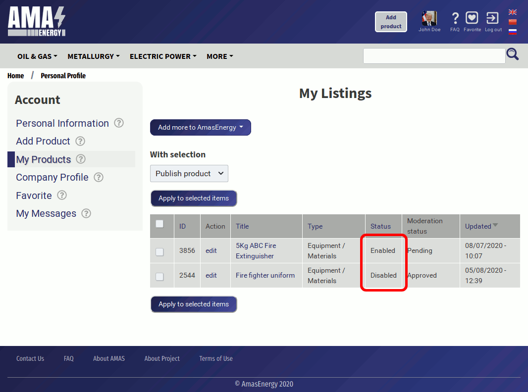 My products - product status