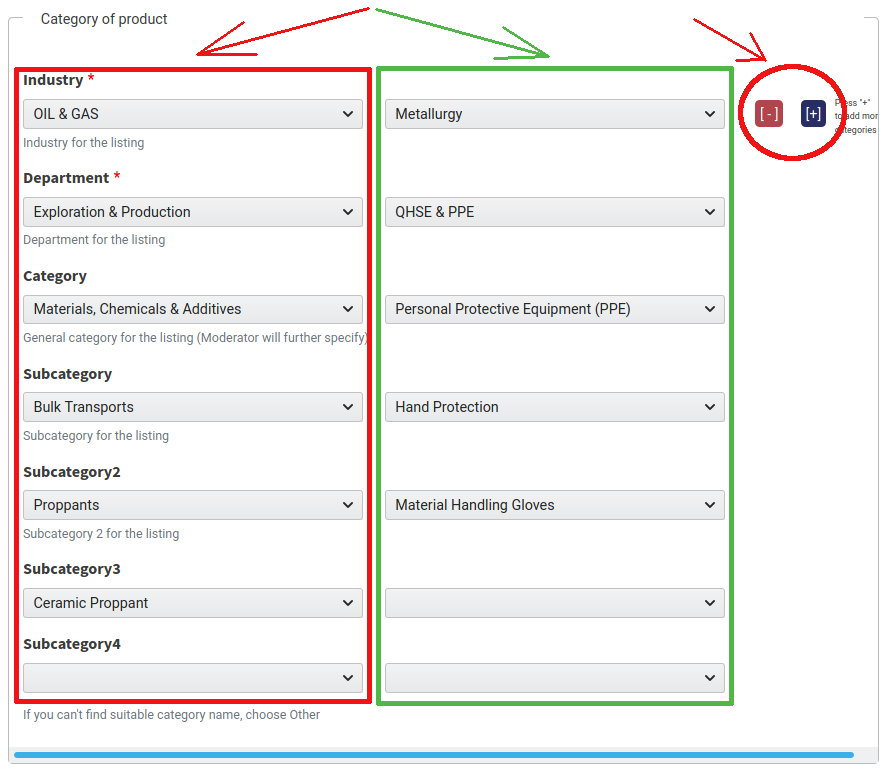 Plus and minus buttons, category choosing