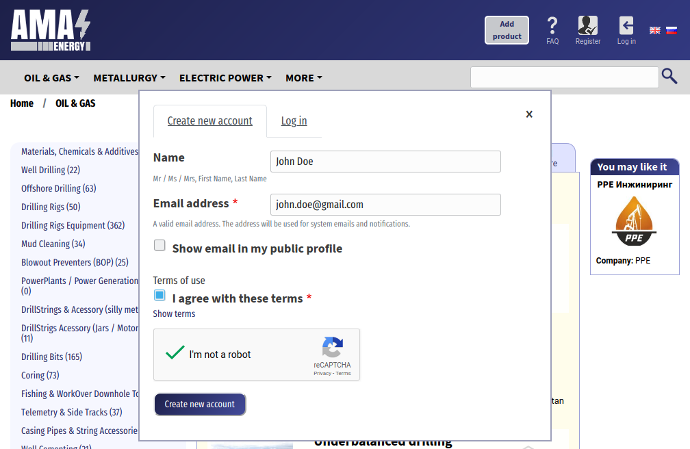 Registration form